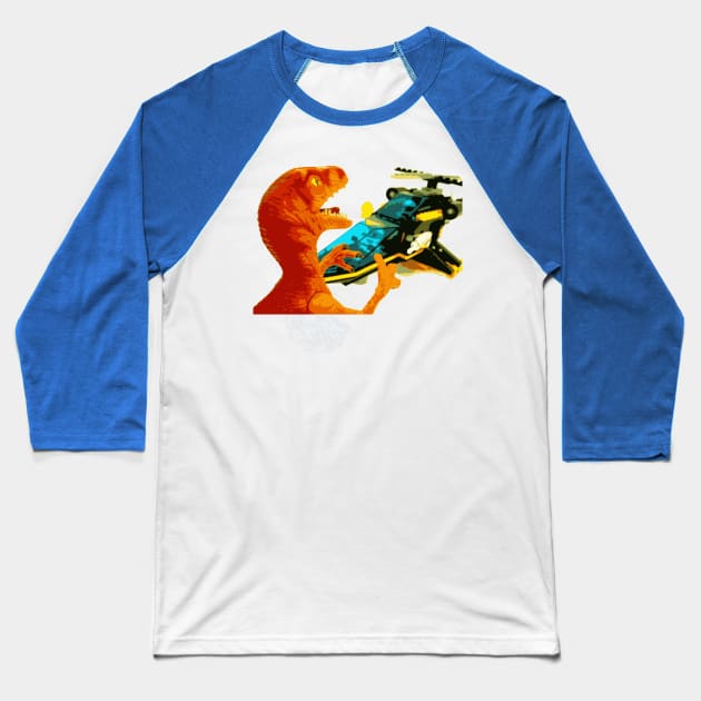 Funny Kid Dino Toy Attack Baseball T-Shirt by RaizePeace